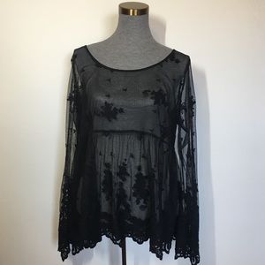 Torrid Sheer Floral Mesh Shirt Flare Sleeves 1X